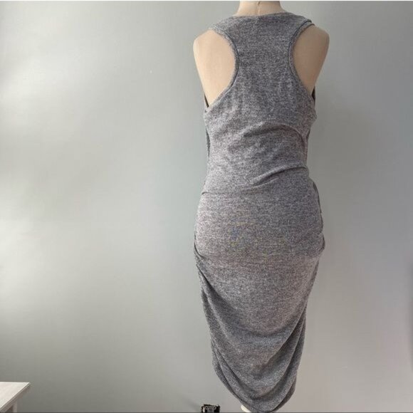 Express Fringe Ruched Racerback Heathered Gray Dress - Picture 7 of 12